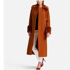New Guess Marciano Brown Wool Long Double Breasted Beautiful Coat S $459